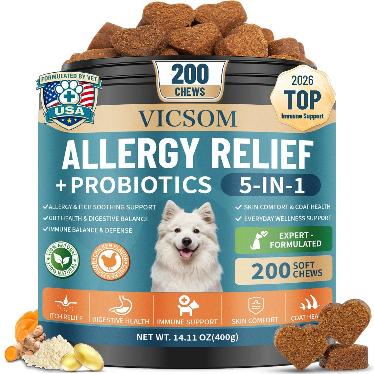 Dog Allergy Chews with Probiotics for Dogs (200 Count)