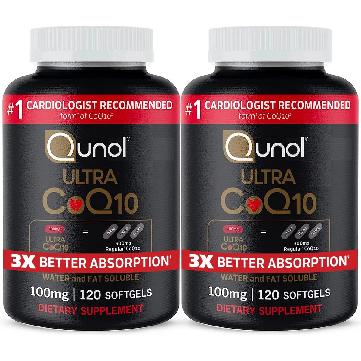 2X Qunol Ultra CoQ10 100mg, 120 Count Pack, 3X Better Absorption