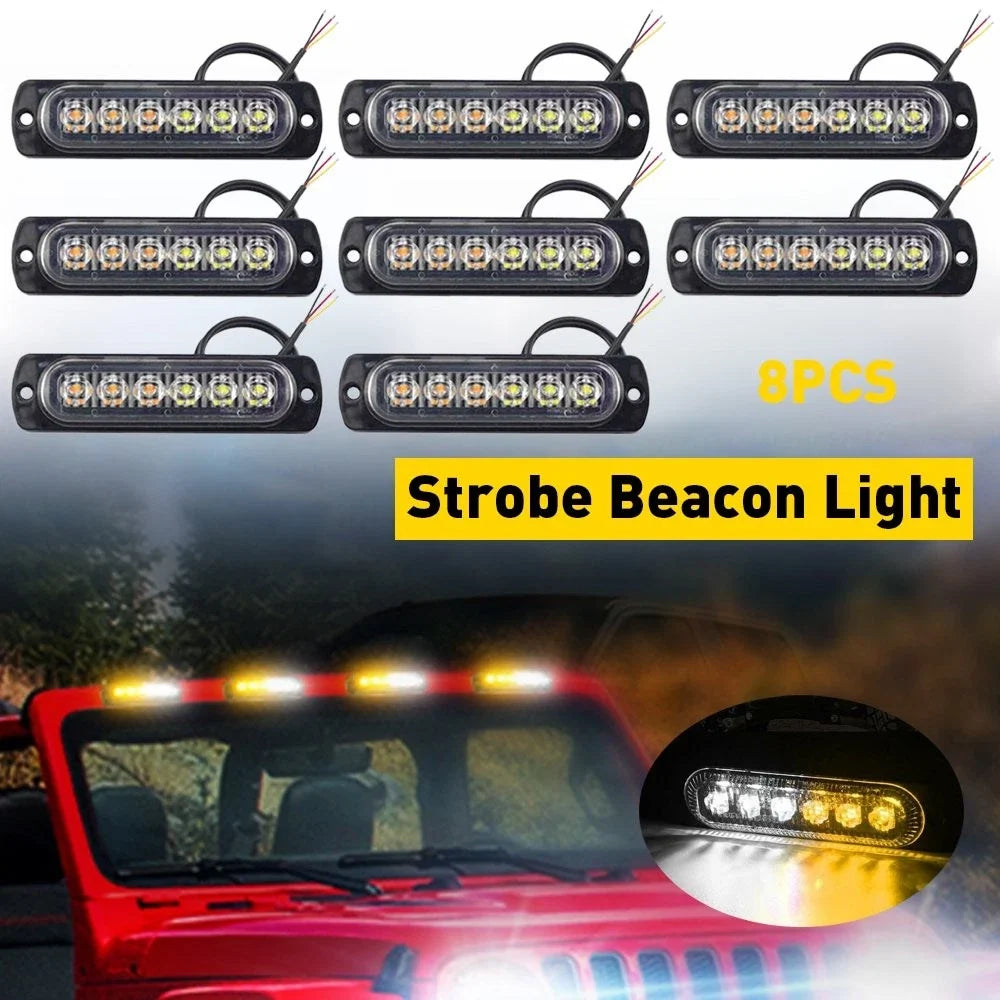 6X Amber/White 6LED Emergency Beacon Strobe Light for Car Truck