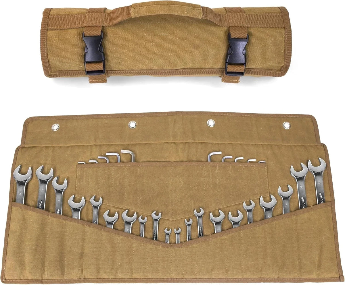 Wrench Roll for Tools (32 Pockets, Heavy-Duty Waxed Canvas)