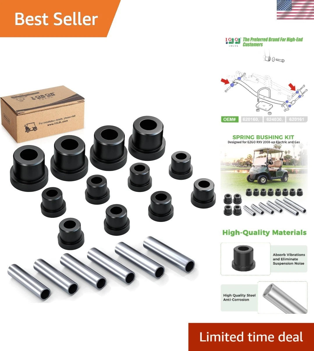 Set of 4 Golf Cart Rear Spring Bushing Kit for EZGO RXV (2008–Present)