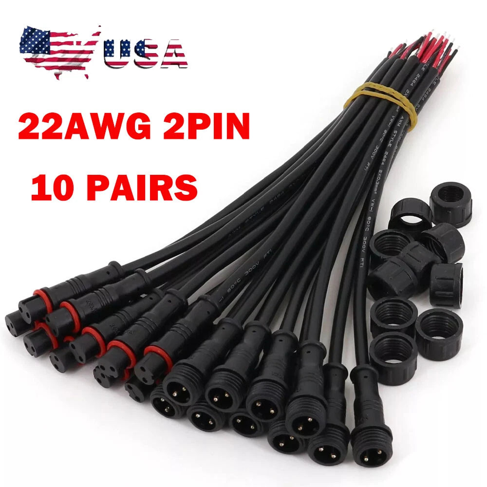 10 Pairs 2Pin Waterproof IP65 22AWG LED Strip Connector for