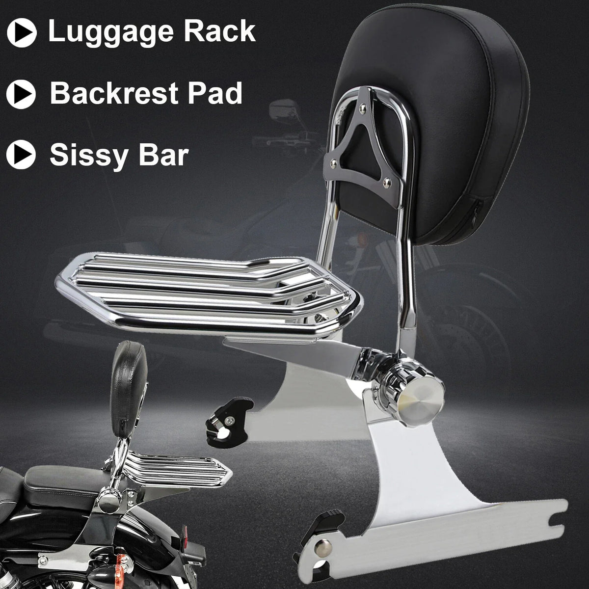 Detachable Backrest Sissy Bar Luggage Rack for Harley Dyna FXD FXDX FXDC (2002–2005)