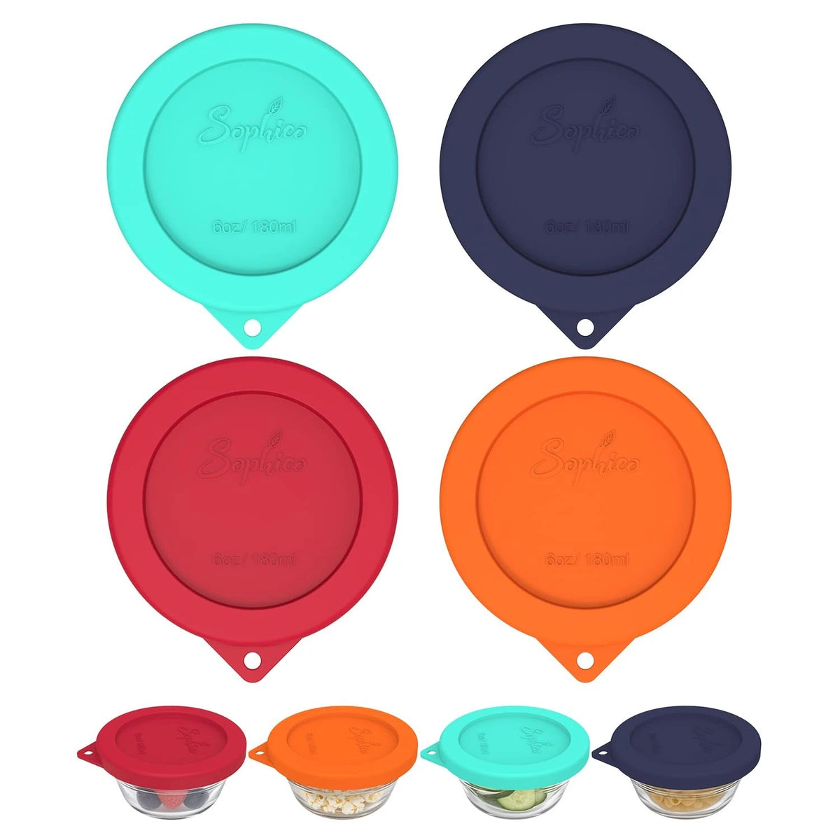 Set of 4 Silicone Replacement Lids for Pyrex and Anchor Hocking 6oz