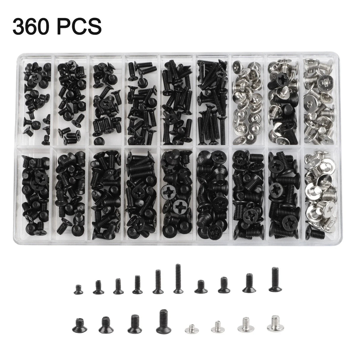 360PCS Laptop Screws M2 M2.5 M3 Black Zinc Countersunk for DIY Use