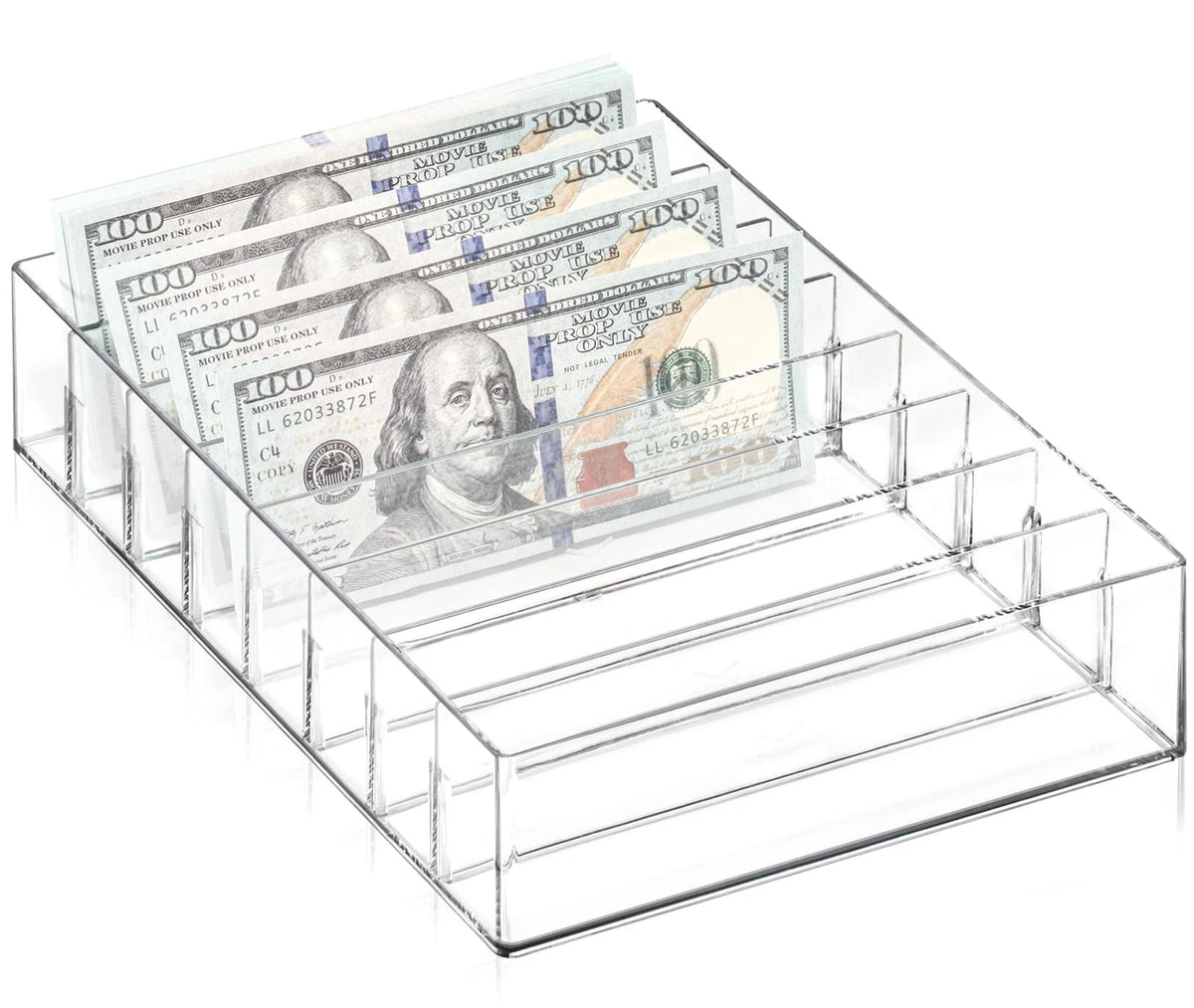 Large Acrylic Cash Organizer for Money Budget (8 Section)