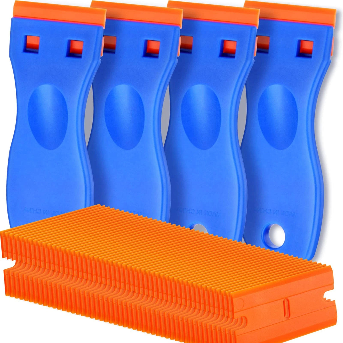 4 Pcs Plastic Razor Blade Scraper with 100 Blades for Label Decal Removal