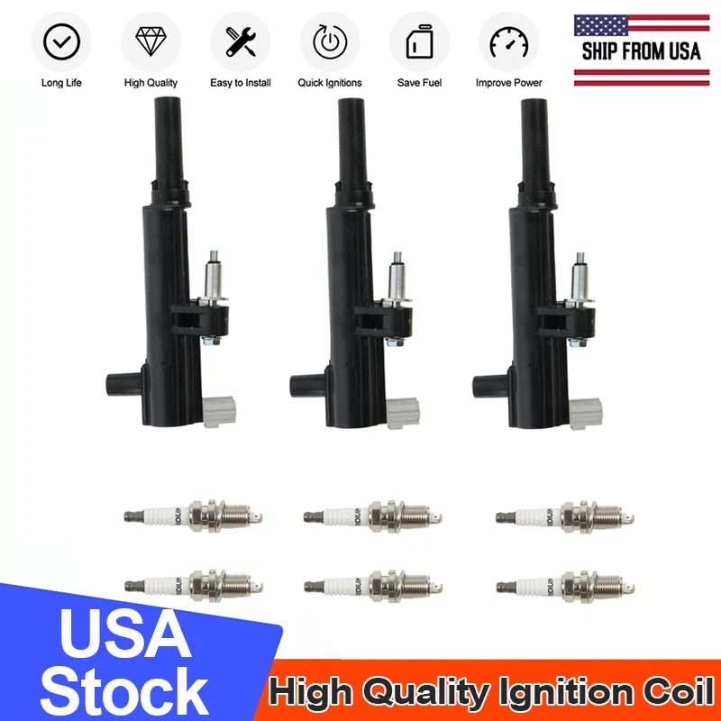 3X Ignition Coils UF640 + 6X Iridium Spark Plugs for Dodge Dakota (2009–2010)