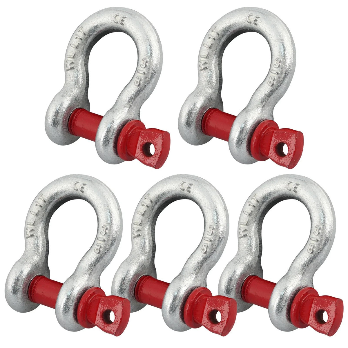 Set of 5 D Ring Anchor Shackles for Universal Use (3/8'', Red)