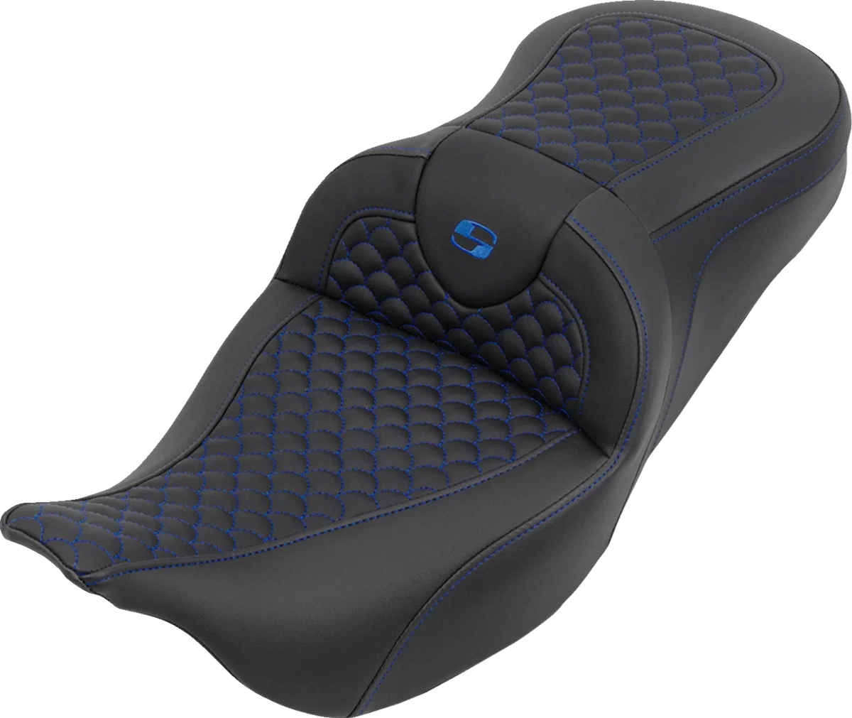 SADDLEMEN Roadsofa Seat for Harley Davidson (2000–2023) - Dragon Stitch - Blue Stitch