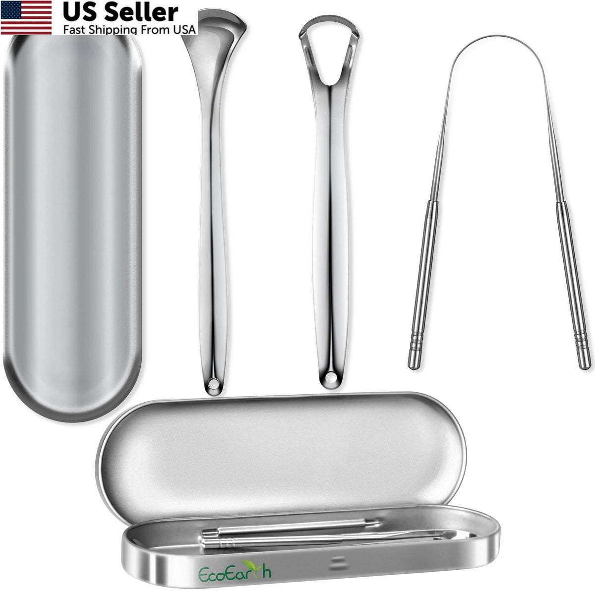3X Tongue Scraper for Adults - Metal Cleaner Silver