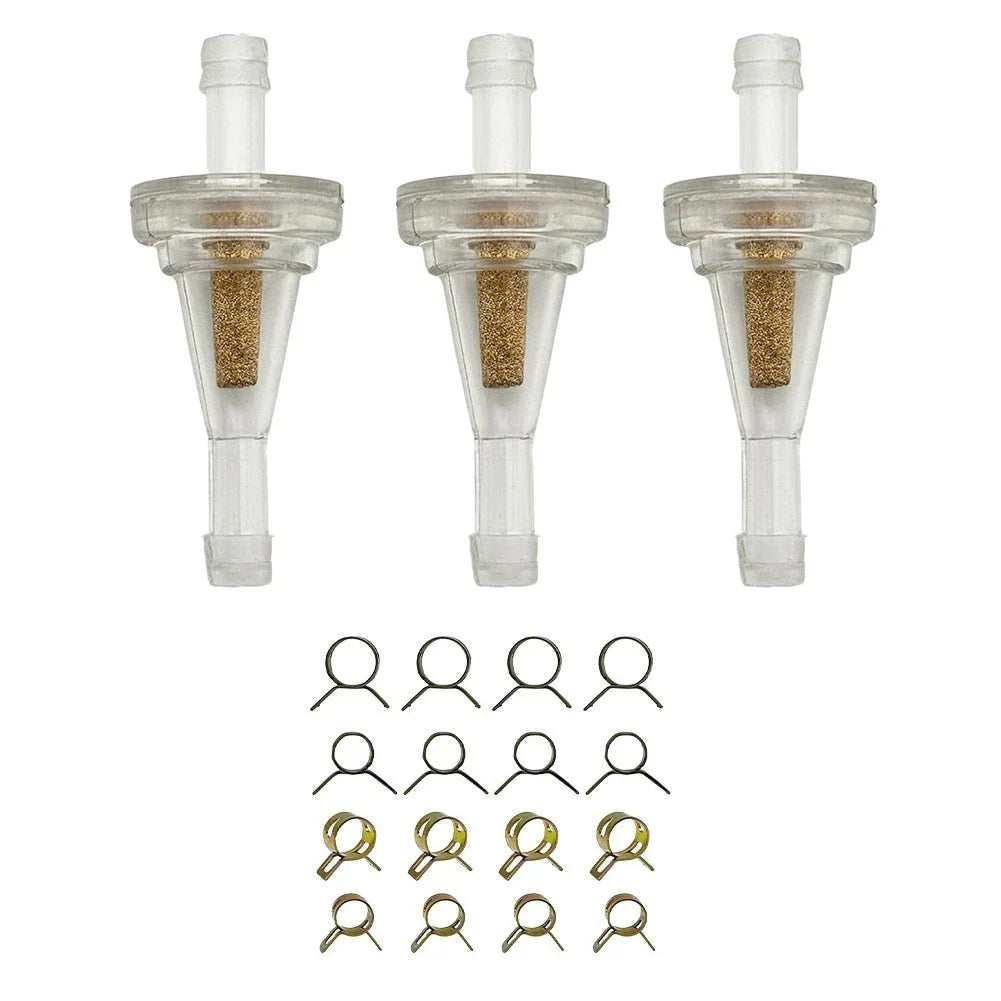 3pcs Inline 6mm Fuel Filter with 8 Hose Clamps for Motorcycle