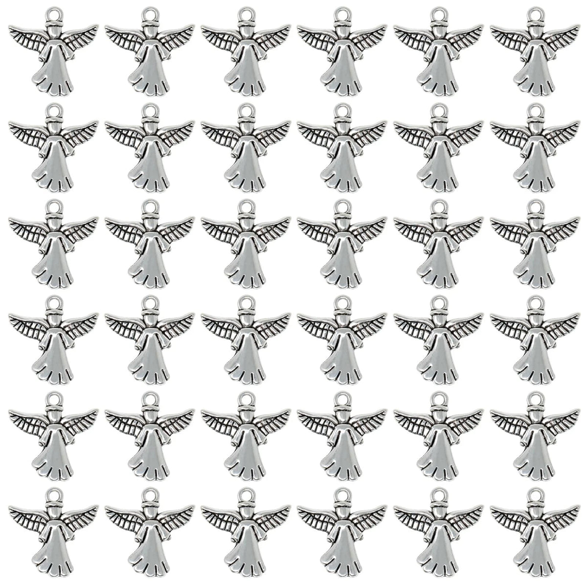 60PCS Antique Silver Angel Pendants Guardian Charms