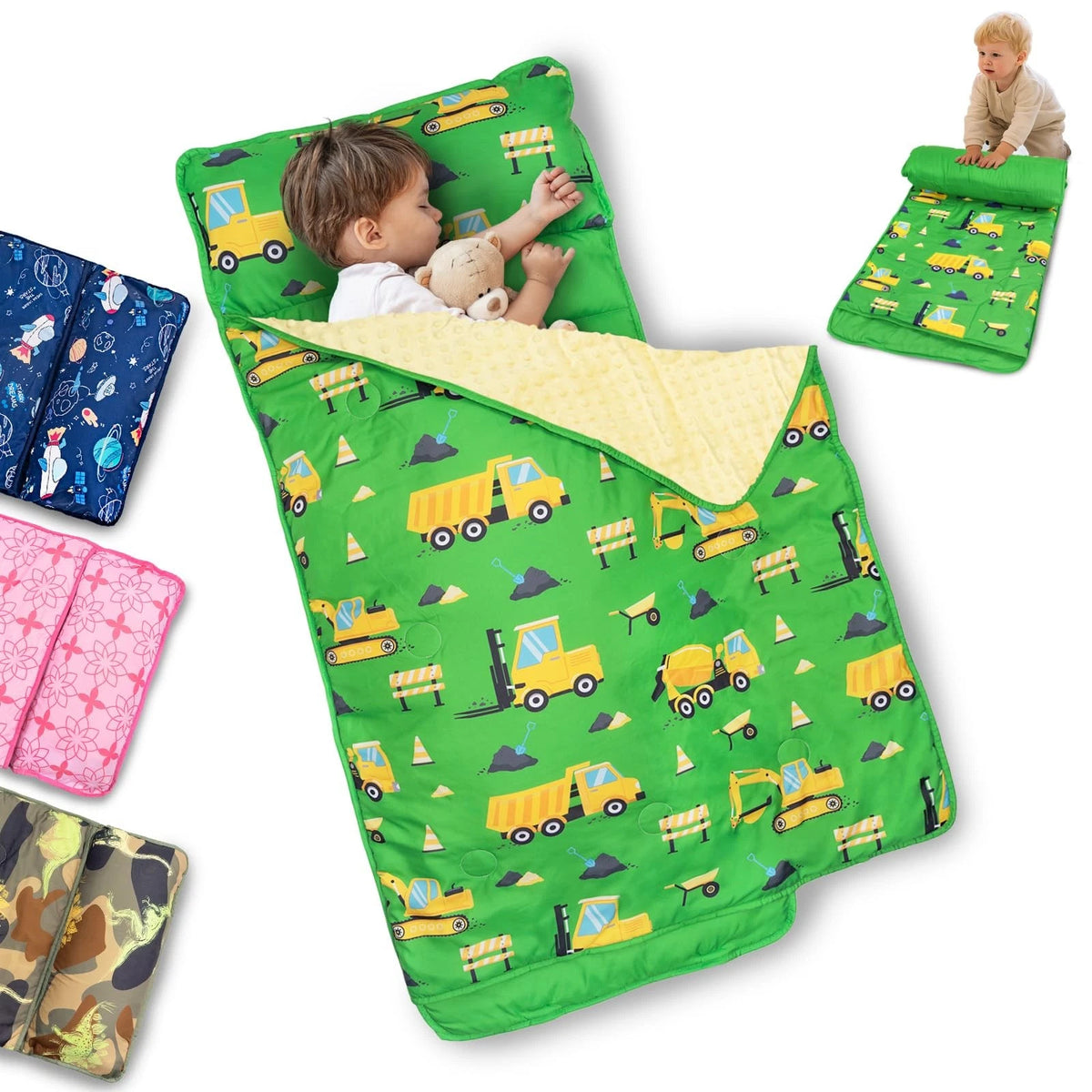 Extra Large Toddler Nap Mat with Removable Pillow and Fleece Blanket
