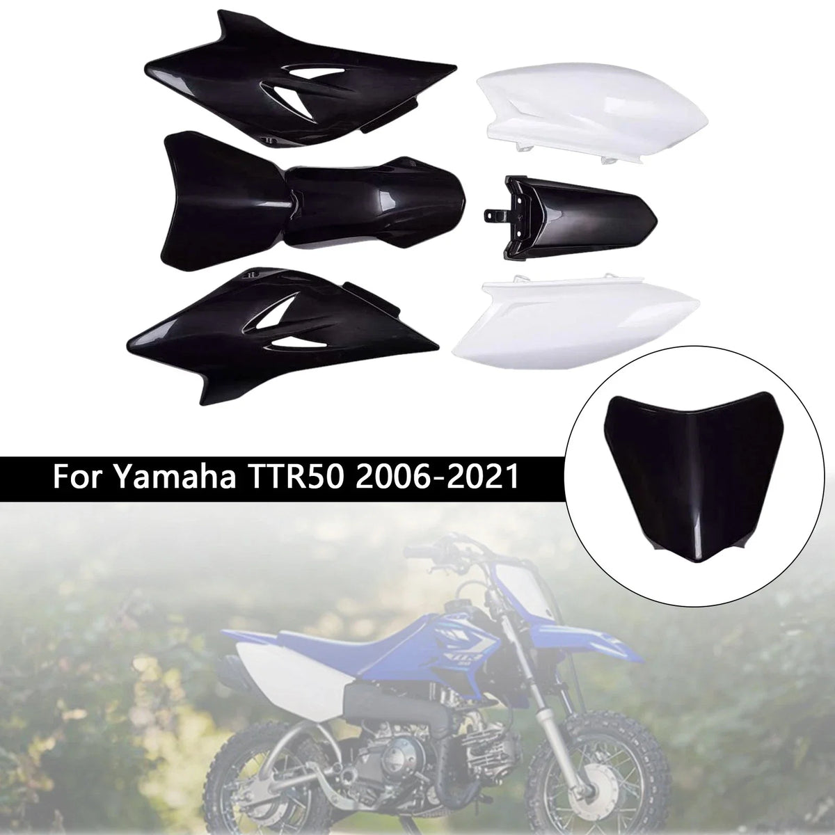 Body Plastic Kit Front Rear Fender Fairing for Yamaha TTR50 (2006–2021) Black