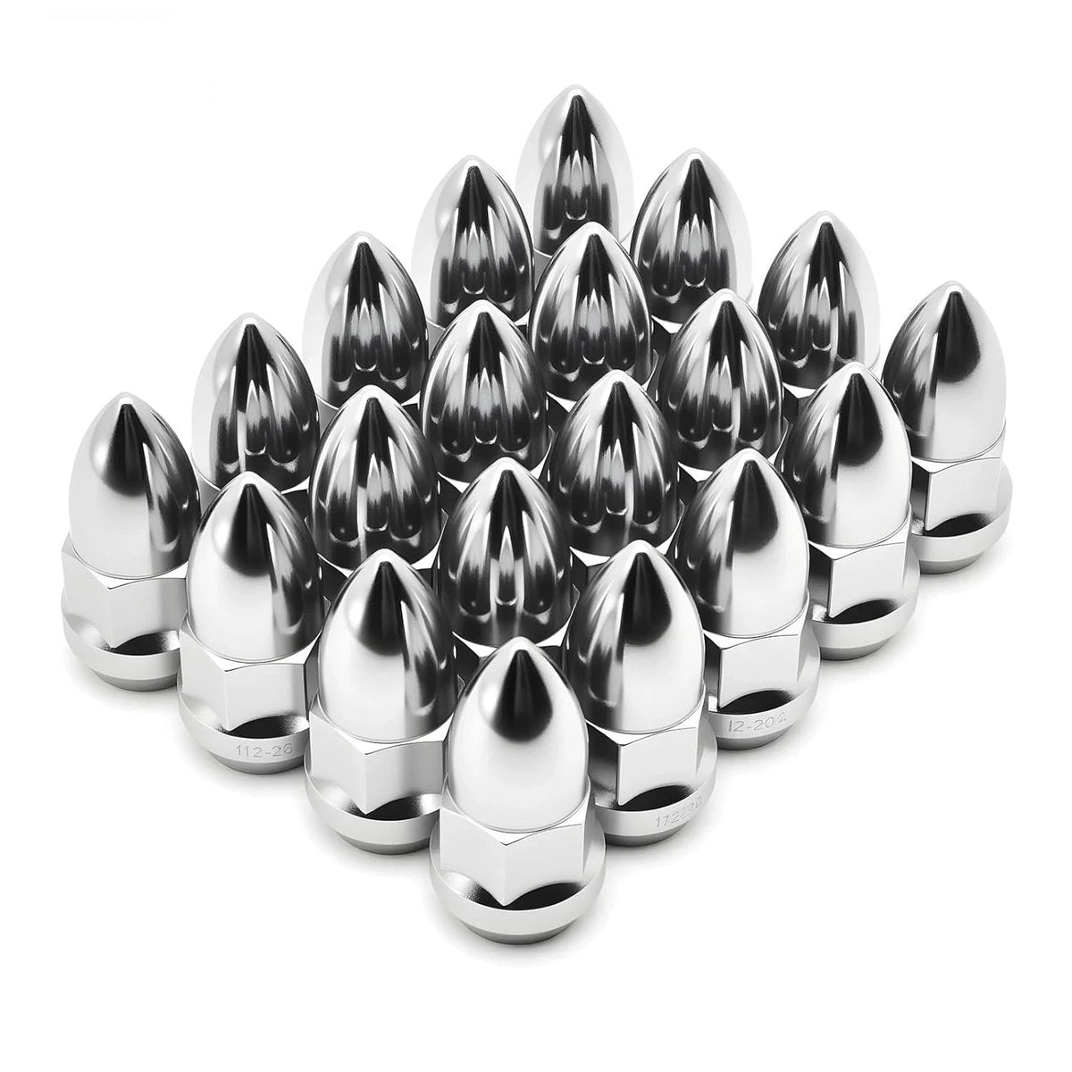 20-Piece Chrome Bullet-Style Lug Nuts for 1/2"-20 Thread, Extended Acorn/Bulge