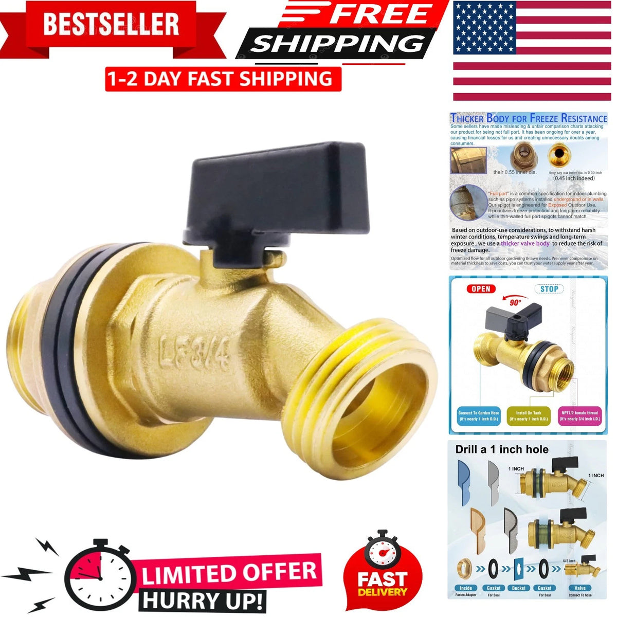 3/4" GHT Brass Spigot Kit for Rain Barrel (No Year Range Specified)