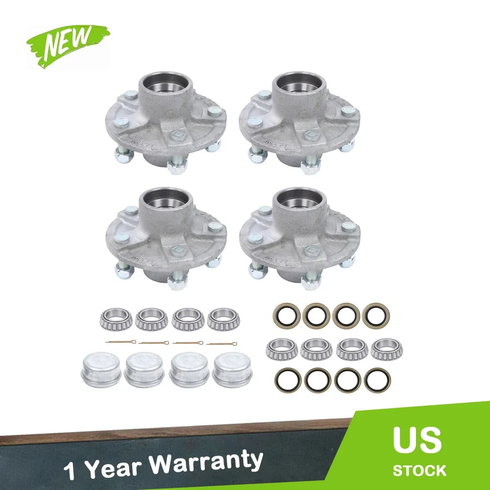 Set of 4 Galvanized Trailer Hub Kit for 2k lbs. Spindle (1" or 1.0625")