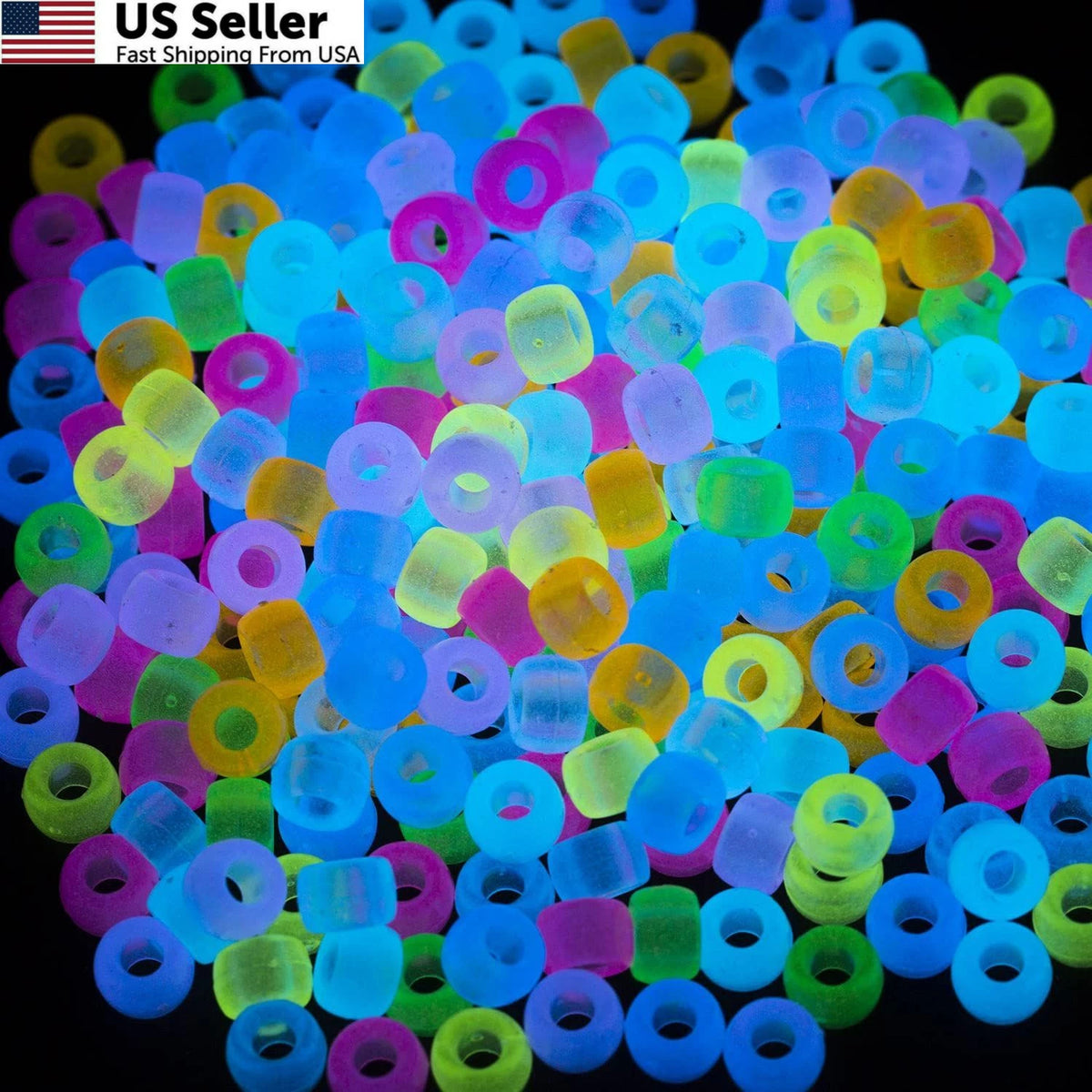 1000 Pcs Acrylic Pony Beads 6x9mm Glow in 9 Colors