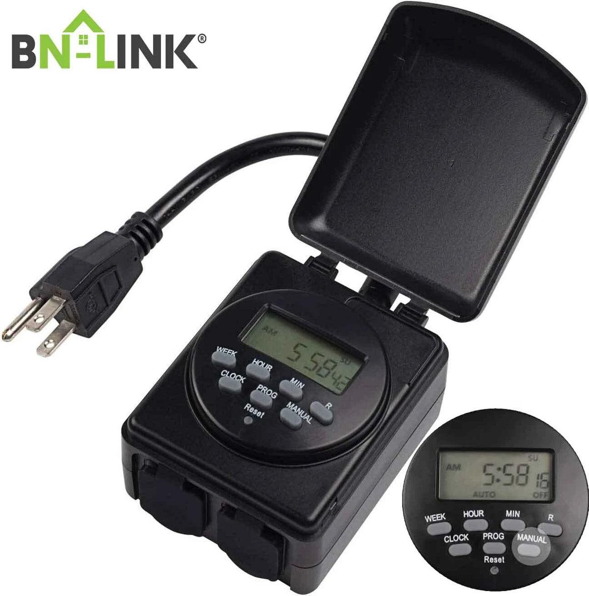 7-Day Outdoor Digital Programmable Timer for Dual Outlet (125V 60Hz)