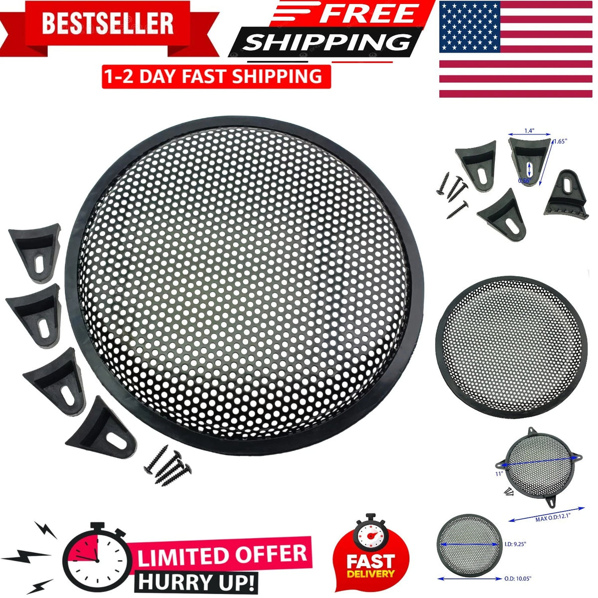 2 Pack 10 Inch Metal Mesh Speaker Grills for Subwoofer