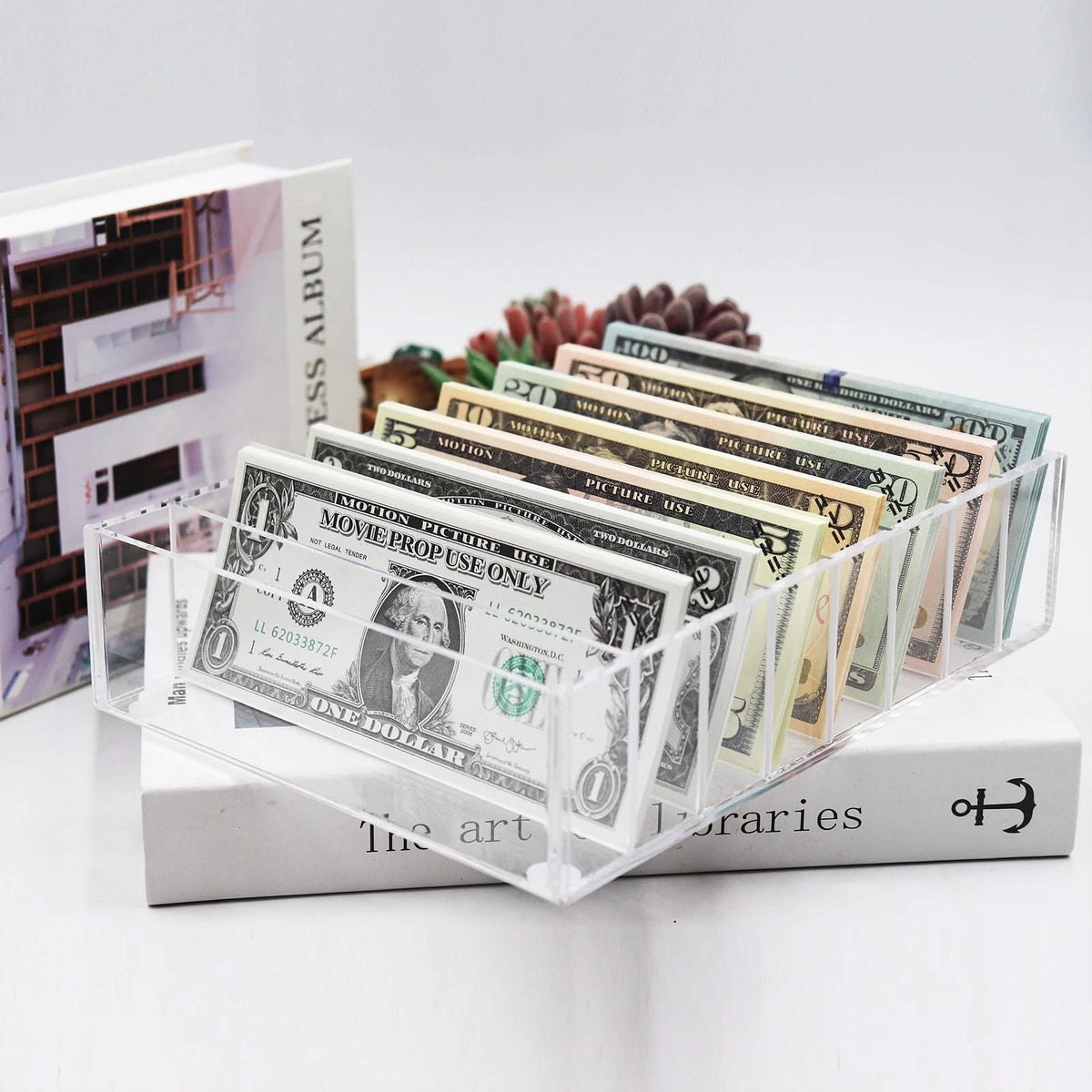 Money Organizer for Cash, 8 Compartment Transparent Acrylic