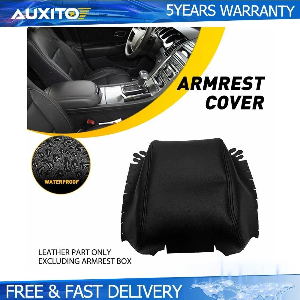 Center Console Armrest Cover for Ford Taurus (2010–2019) Black Leather Synthetic