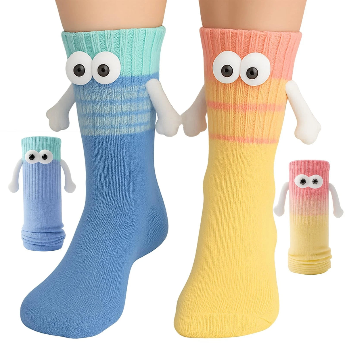 2X Magnetic Socks for Holding Hands - Funny Yellow Blue (One Size)