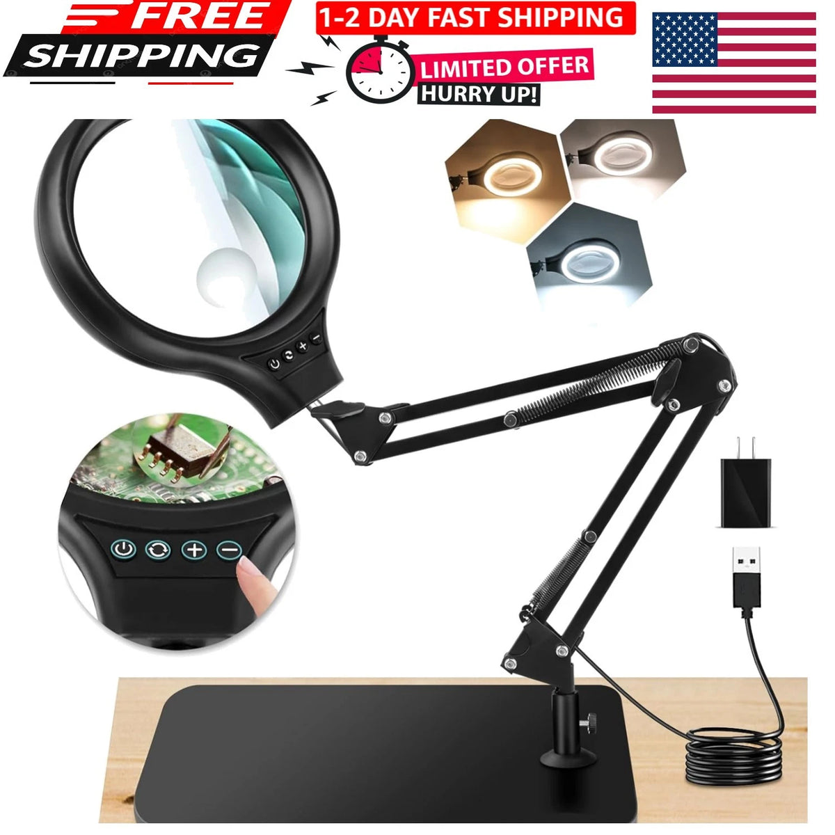 10X Lighted Magnifying Glass with Stand - HQM461114TSFDJL7
