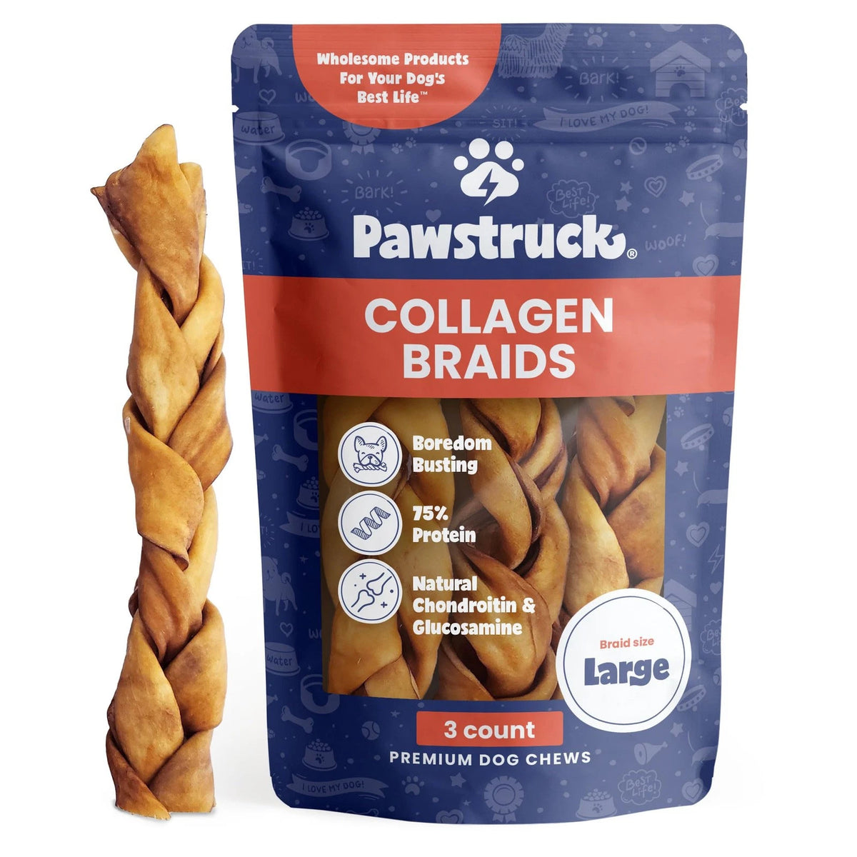 Beef Collagen Braids for Dogs (10-13”, Pack of 1)