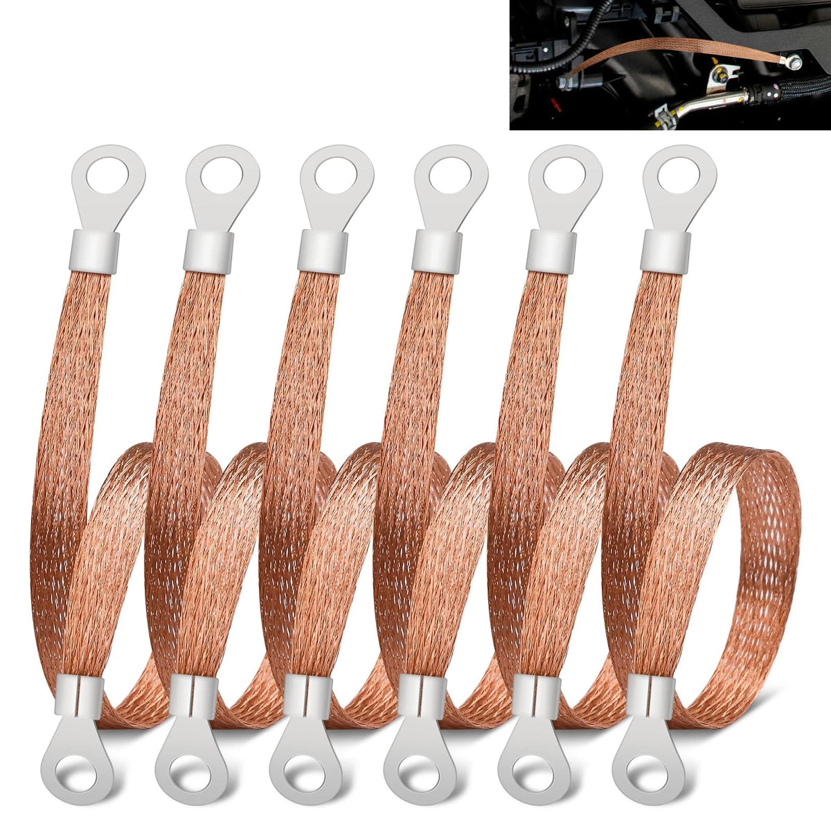 Set of 6 Universal Automotive Braided Copper 12 Inch Cables