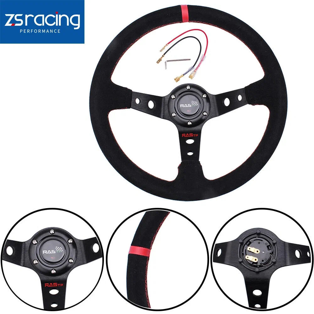 Steering Wheel 345mm Suede Leather Deep Dish for Universal Fit