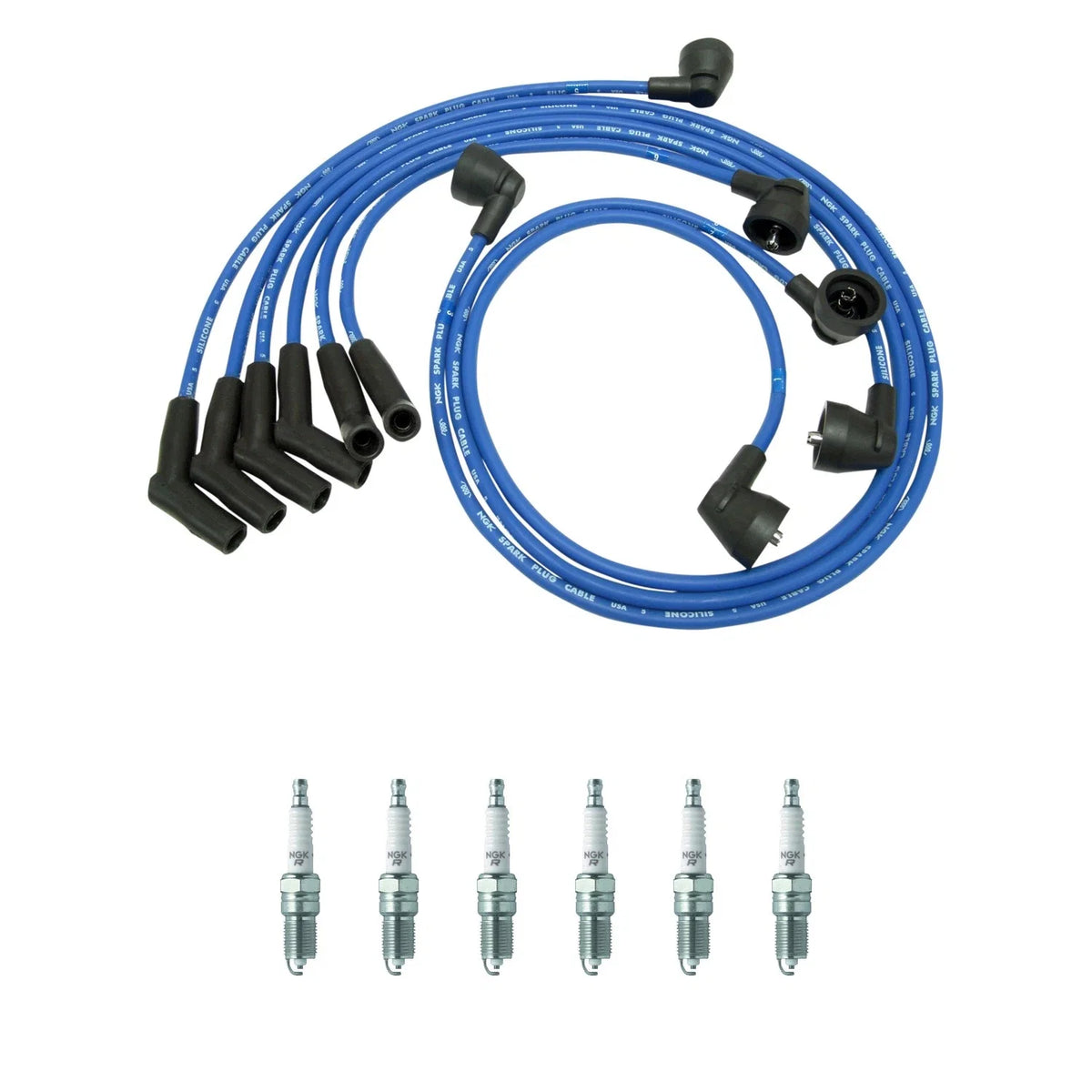 NGK Wire Set & 6 V-Power Spark Plugs for Ford Mustang 3.8 V6 (1994–2004)