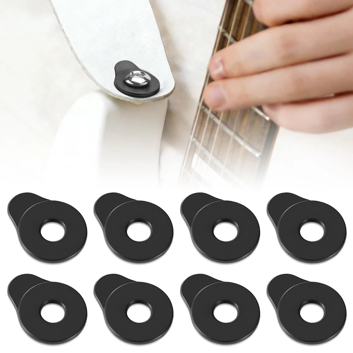 8X Rubber Guitar Strap Locks, Black Anti-Slip & Noise-Free