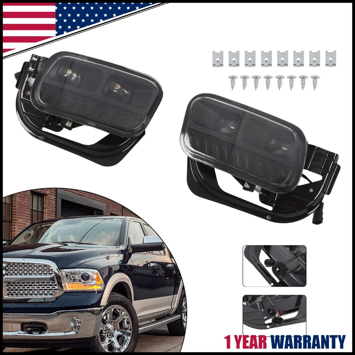 LED Fog Lights for Dodge Ram 1500 2500 3500 (2009–2018) Bumper Lamps