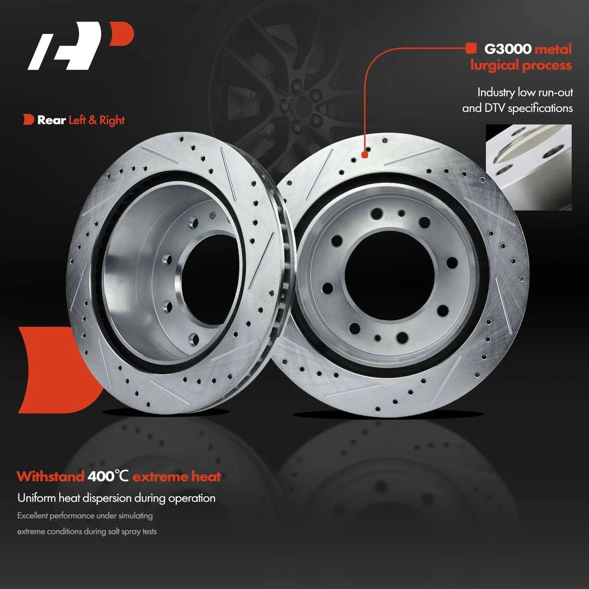 Rear Drilled Brake Rotors & Ceramic Brake Pads for Chevrolet Silverado (2007–2019)