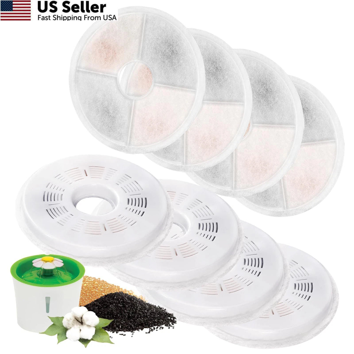 8 Pack Replacement Filters for Cat Water Fountain 3L Flower White