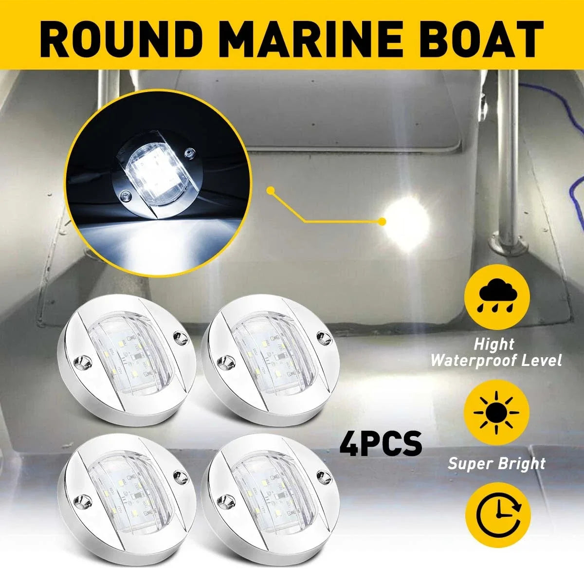 Set of 4 Round LED Boat Lights for Marine Use
