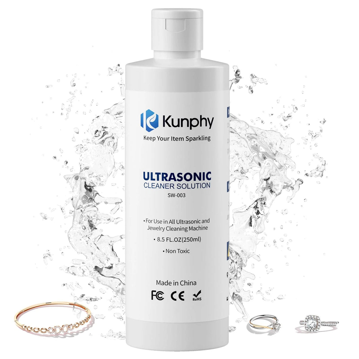 Ultrasonic Jewelry Cleaner Solution for Gold, Silver, Platinum 8.5oz