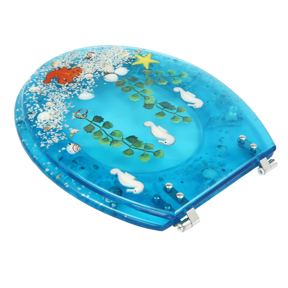 Toilet Seat for Aquarium Blue Sea Fish Shells Shape