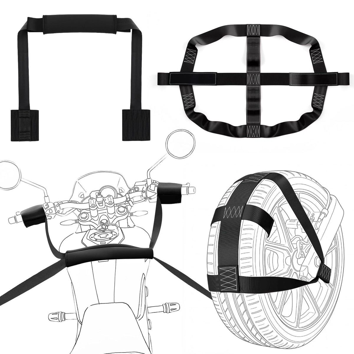 Set of 2 Motorcycle Transport Tie Down Straps for Universal Use