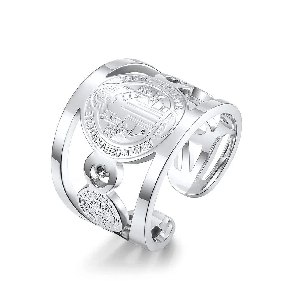 St Benedict Ring for Men - Stainless Steel Christian Exorcism Ring