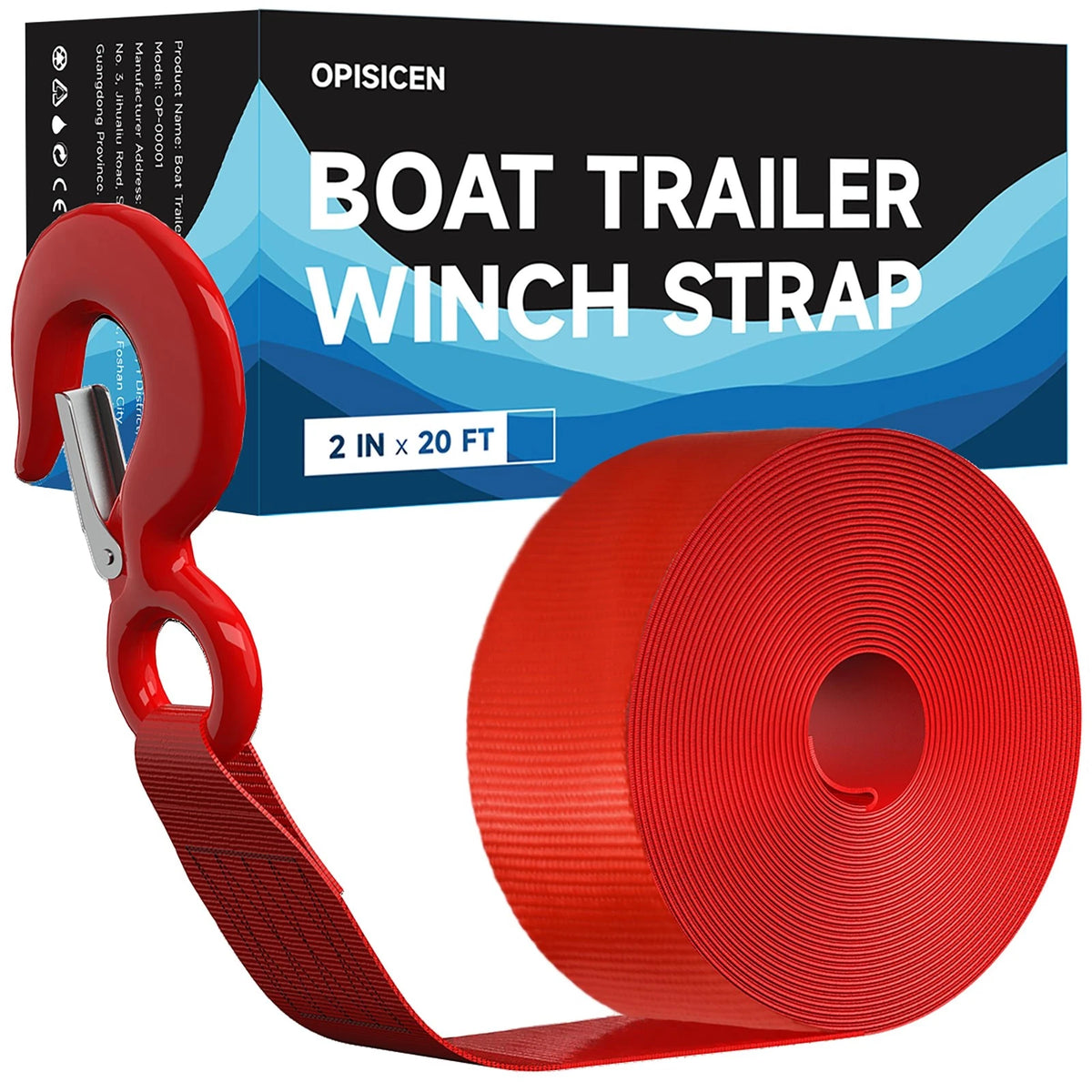 2" x 20' Boat Trailer Winch Strap with Hook - 10,816lbs Capacity