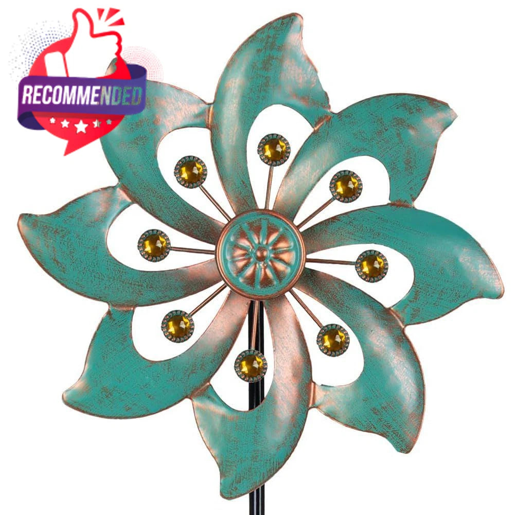 37" Metal Flower Wind Spinner for Outdoor Garden Yard Art