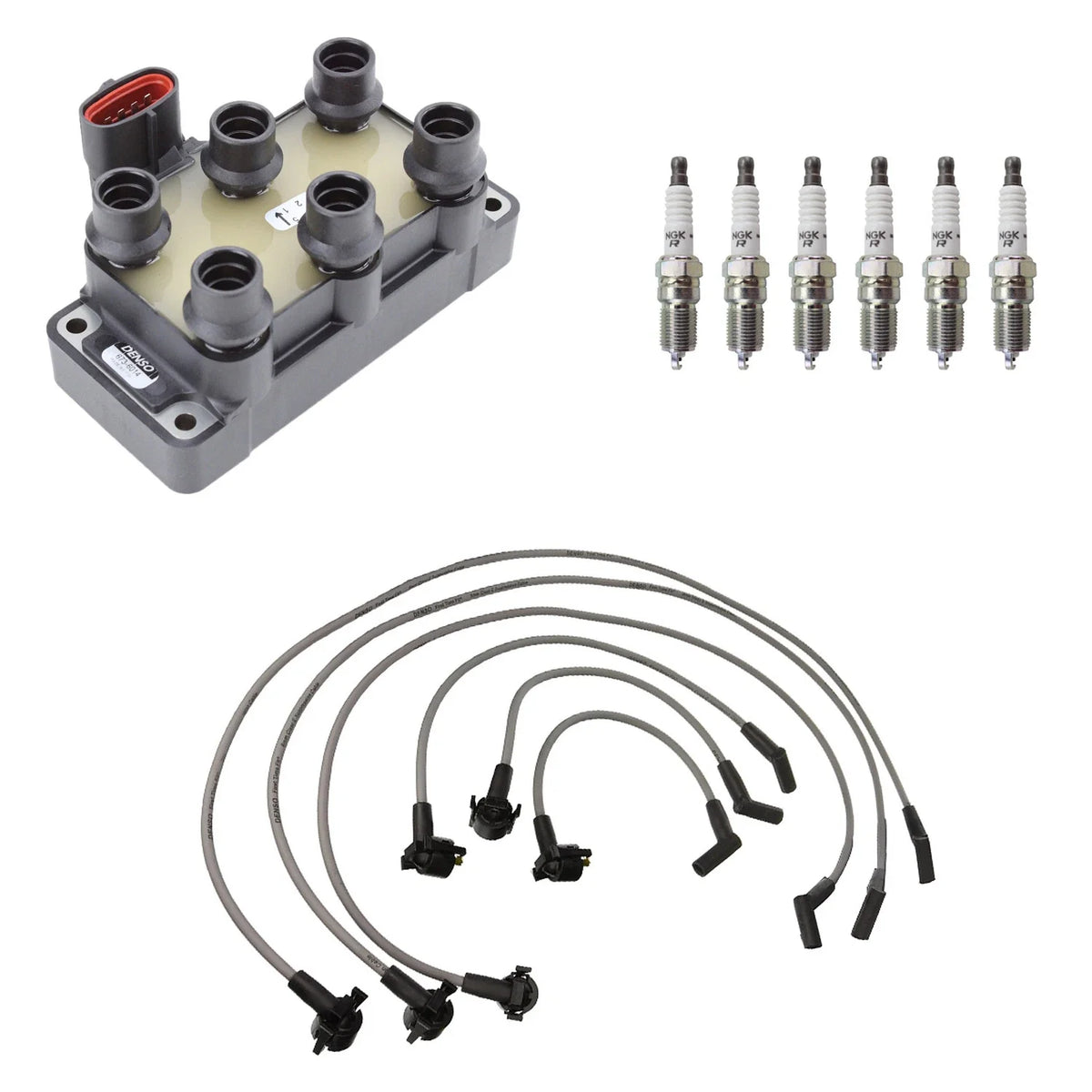 Denso Ignition Coil Wires & NGK Spark Plugs Kit for Mustang V6 (1994–2004)