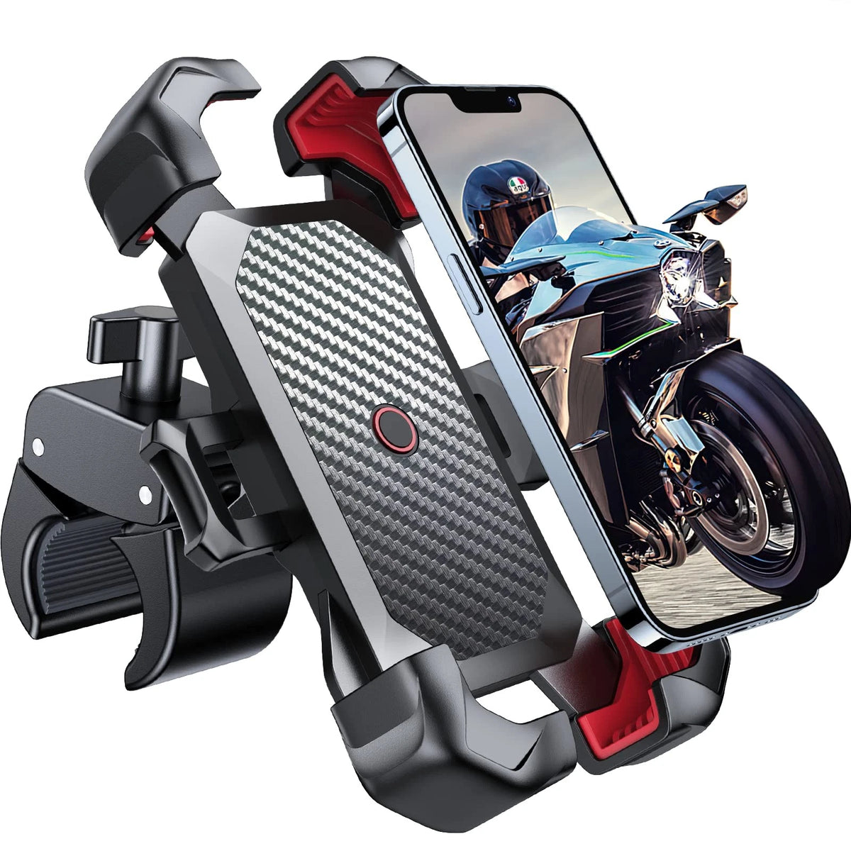 Motorcycle Phone Mount for JOYROOM (1s Auto Lock, 4.7–7", Black Red)