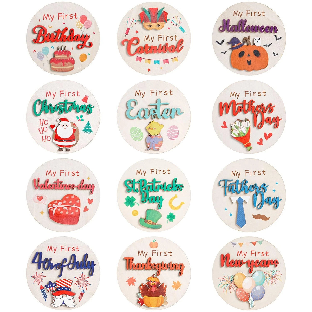 12PCS Holiday Milestone Signs for Baby (No Year Range)