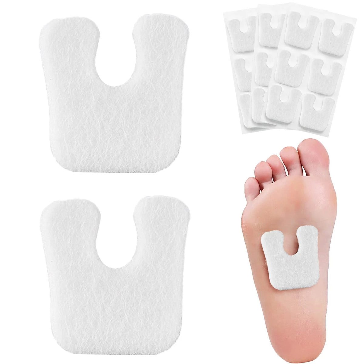 20 Pieces U Shaped Foot Pads for Feet, Callus 4-13, White