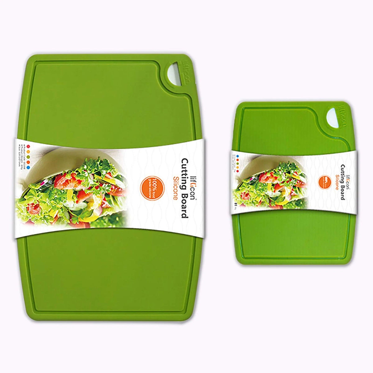 Set of 2 Thick Silicone Cutting Boards for Kitchen S+L, Green