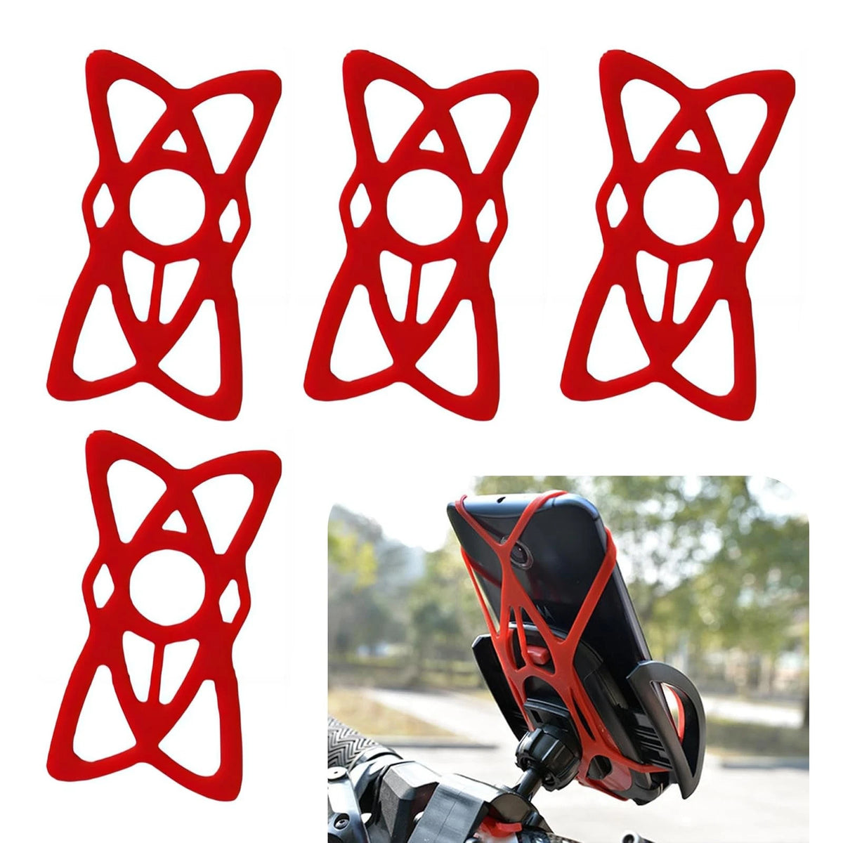 4X Motorcycle Phone Mount Tether for Anti-Scratch Anti-Slip Red